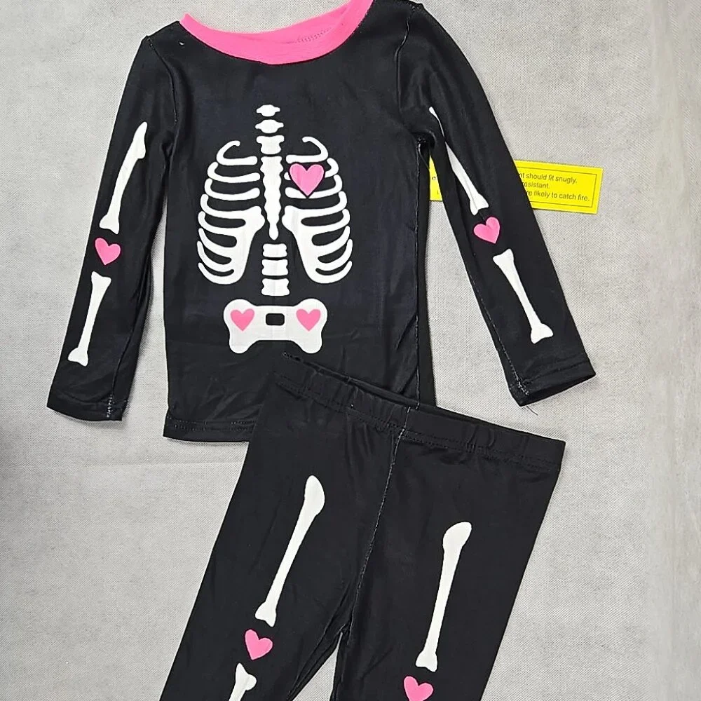 PJs and Pumpkins Baby Girl 18 mo Skeleton Halloween Long Sleeve 2 piece Set NWT‎